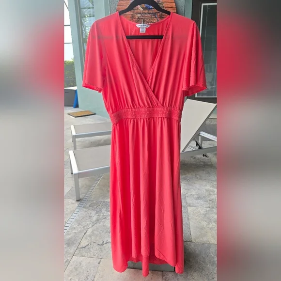 Tommy Bahama Oliana High Low Maxi Dress Paradise Coral Pink Women's Medium - Picture 3 of 15